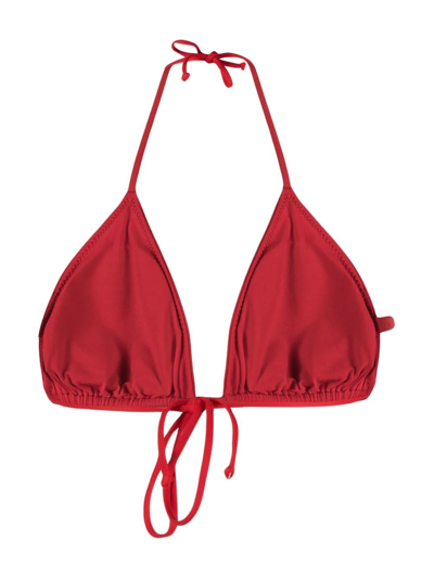 Shop Ganni Halterneck Bikini Top In Red