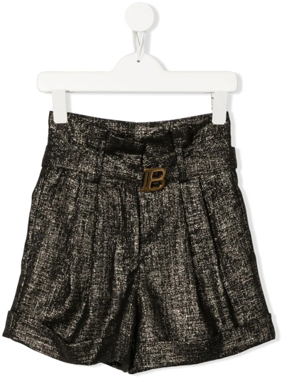 Shop Balmain Metallic High-waisted Shorts In Black