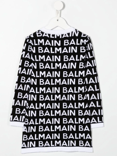 Shop Balmain Knitted Logo-print Dress In Black