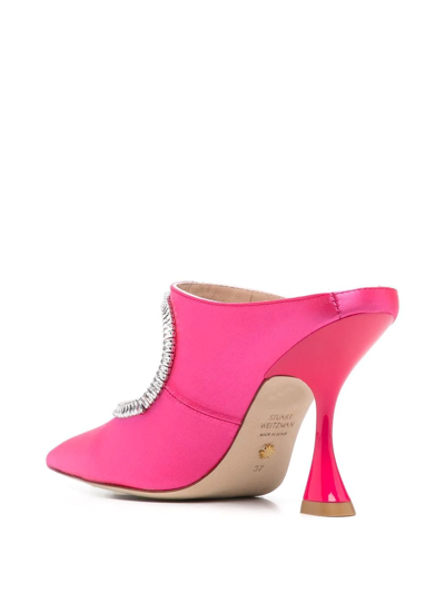 Shop Stuart Weitzman Crystal-embellished 110mm Cut-out Mules In Pink