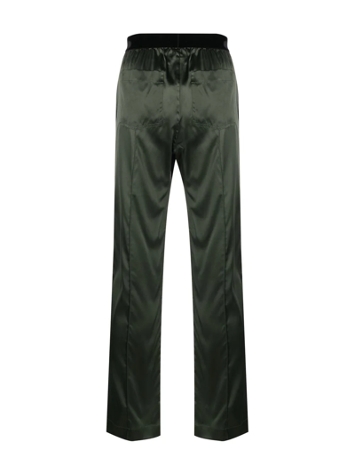 Shop Tom Ford Logo-waist Silk Pyjama Trousers In Green