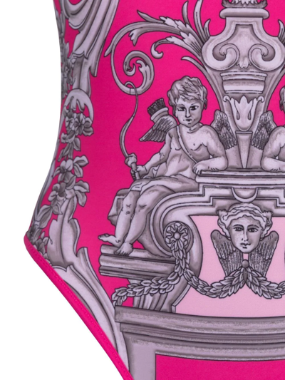 Versace Barocco Print Jersey One Piece Swimsuit In Pink