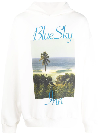 Shop Blue Sky Inn Beach-print Cotton Hoodie In White