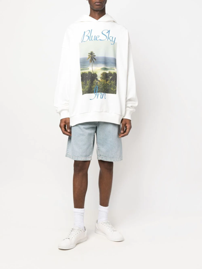 Shop Blue Sky Inn Beach-print Cotton Hoodie In White