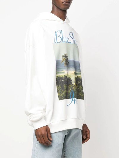 Shop Blue Sky Inn Beach-print Cotton Hoodie In White