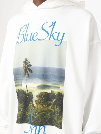 Shop Blue Sky Inn Beach-print Cotton Hoodie In White