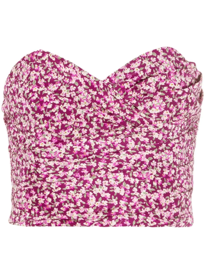 Shop Alessandra Rich Floral-print Bustier Top In Pink