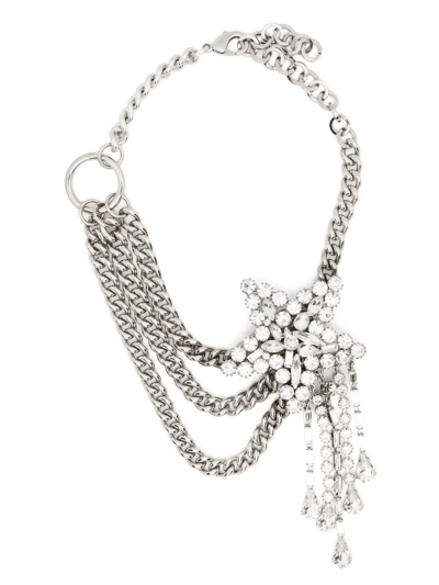 Shop Alessandra Rich Crystal Star-charm Chain Necklace In Silver