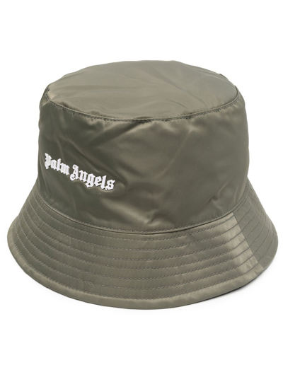 Shop Palm Angels Logo-lettering Bucket Hat In 5601 Military White