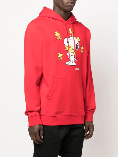 Shop Hugo Boss Snoopy-print Cotton Hoodie In Red