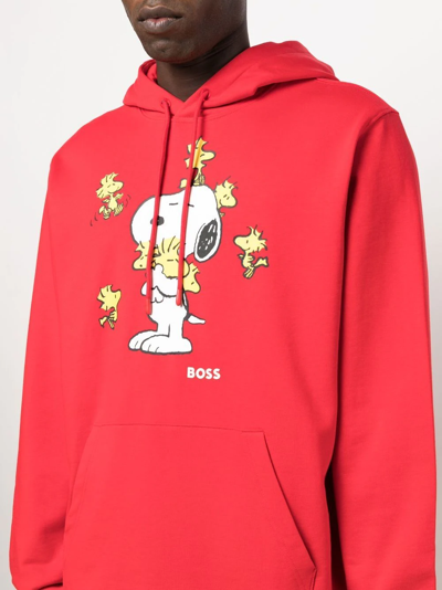 Shop Hugo Boss Snoopy-print Cotton Hoodie In Red