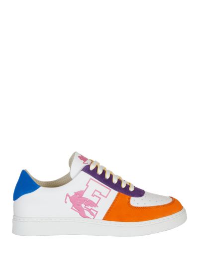 Shop Etro Leather Sneakers With Pegaso In Orange