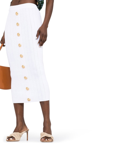 Shop Balmain Midi Skirt With Buttons In White
