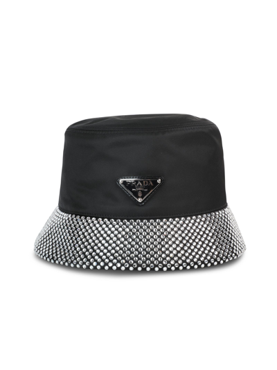 Shop Prada Re-nylon Fisherman Hat With Crystals In Multicolour
