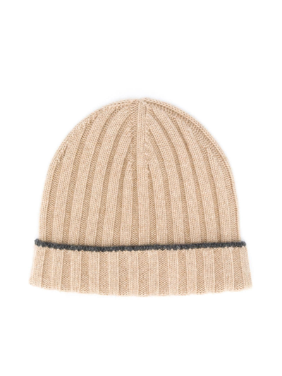 Shop Brunello Cucinelli Ribbed Knit Beanie In Brown