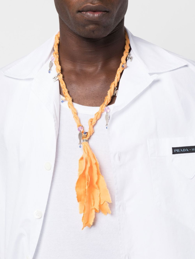 Shop Msgm Braided-strap Charm Necklace In Orange