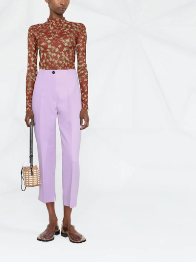 Shop Msgm Straight-leg Cropped Trousers In Violett