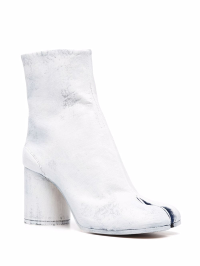 Maison Margiela Tabi Ankle Boots In White Aged Effect Leather In White