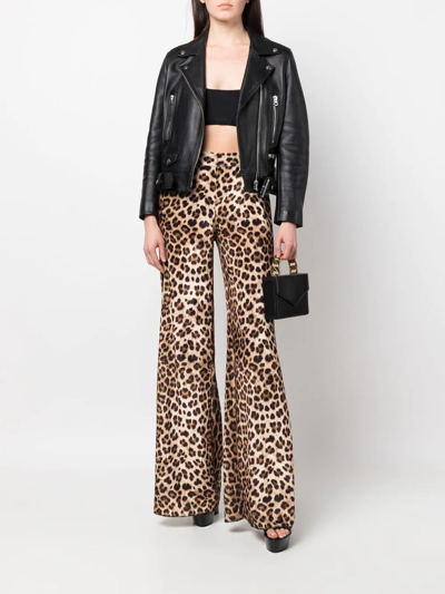 Philipp Plein Leopard-print Flared Trousers In Brown