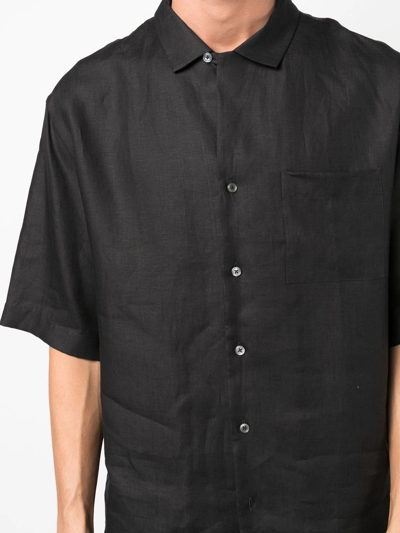Shop Pt Torino Short-sleeve Linen Bowling Shirt In Schwarz