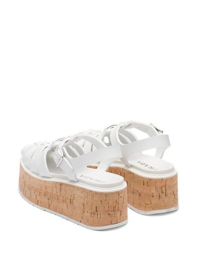 Shop Prada Platform Wedge Sandals In White