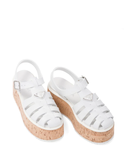 Shop Prada Platform Wedge Sandals In White