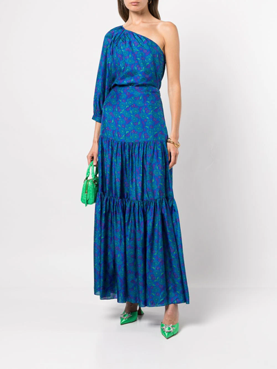 Shop Veronica Beard Serence Tiered Floral-print Maxi Skirt In Blau