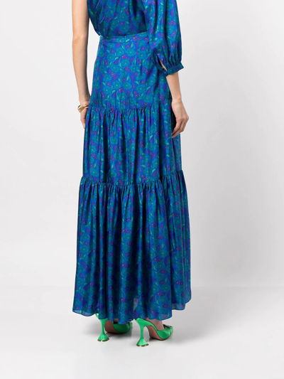 Shop Veronica Beard Serence Tiered Floral-print Maxi Skirt In Blau
