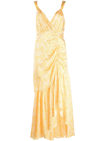 Shop Cinq À Sept Nikola Printed Ruched Midi Dress In Gelb