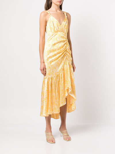 Shop Cinq À Sept Nikola Printed Ruched Midi Dress In Gelb
