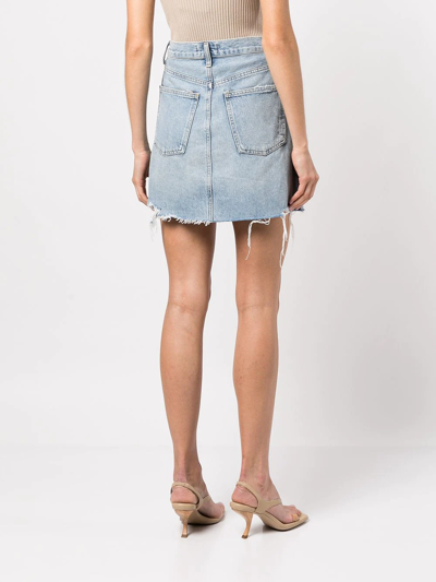 Shop Agolde Asymmetric Distressed Denim Mini Skirt In Blau
