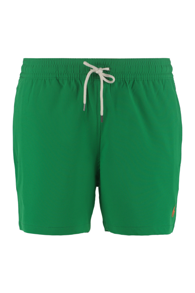 Shop Polo Ralph Lauren Logo Print Swim Shorts In Green