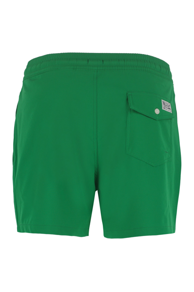 Shop Polo Ralph Lauren Logo Print Swim Shorts In Green