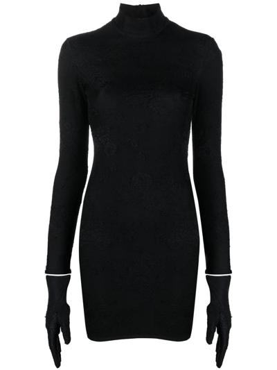Shop Balenciaga Floral-embroidered Mini Dress In Black