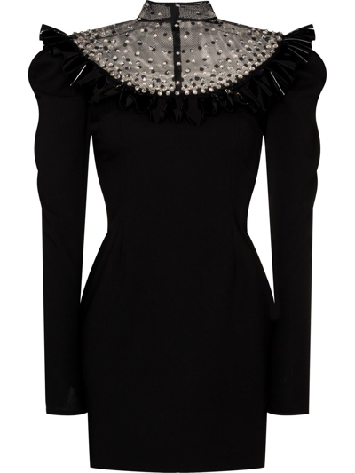 Shop Alessandra Rich Crystal-embellished Wool-blend Dress In Black