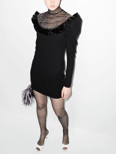 Shop Alessandra Rich Crystal-embellished Wool-blend Dress In Black