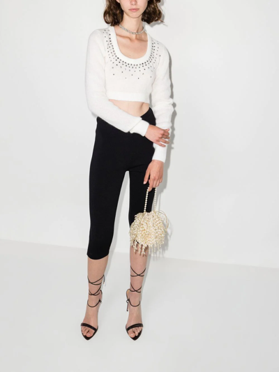 Shop Alessandra Rich Crystal-embellished Cropped Jumper In White