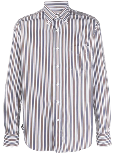 Shop Orian Striped Button-down Shirt In Blue