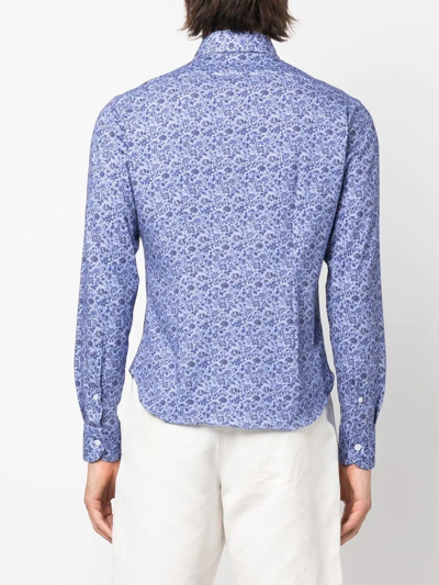 Shop Orian Floral-print Spread-collar Shirt In Blue