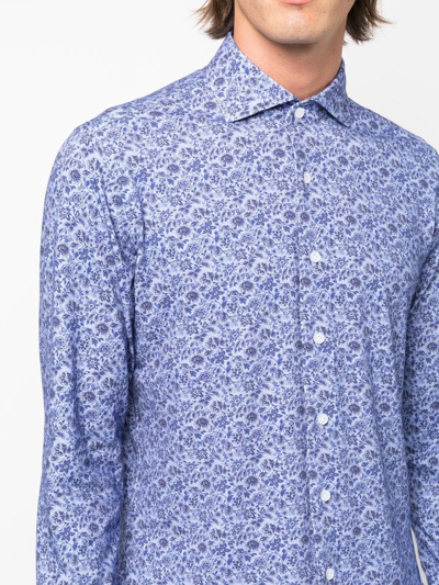 Shop Orian Floral-print Spread-collar Shirt In Blue