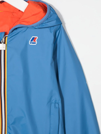 K-way Logo Print Hooded Jacket In Blue