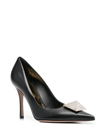 Valentino One Stud 100mm Crystal-embellished Pumps In Black