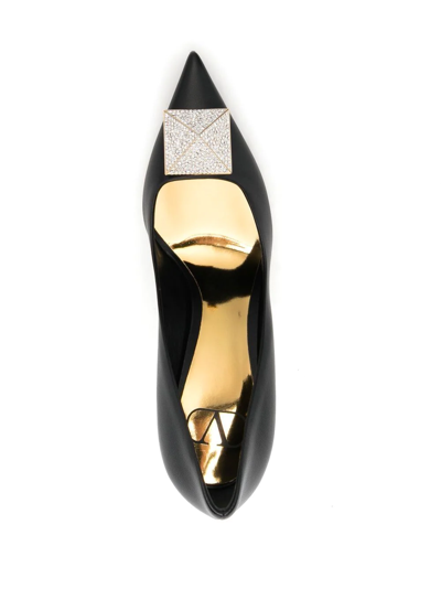 Valentino One Stud 100mm Crystal-embellished Pumps In Black