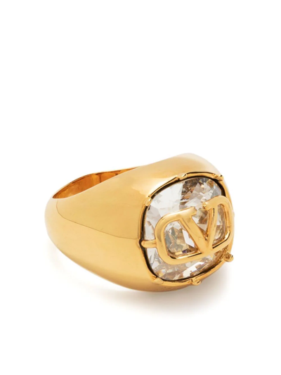Shop Valentino Vlogo Crystal Ring In Gold
