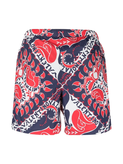 Shop Valentino Graphic Logo Swim Shorts In Blue