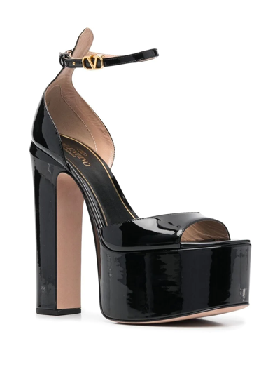 Valentino Tan-go 155 Platform Sandals In Patent Leather In Black