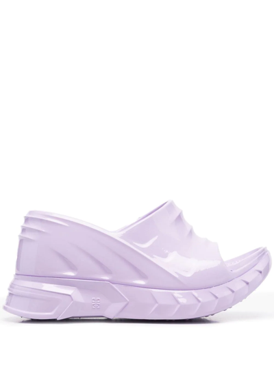 Givenchy Logo Round Head Slope Heel Sandals In Purple
