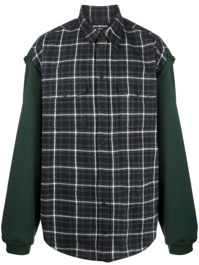 Shop Balenciaga Checked Panelled Shirt In Green