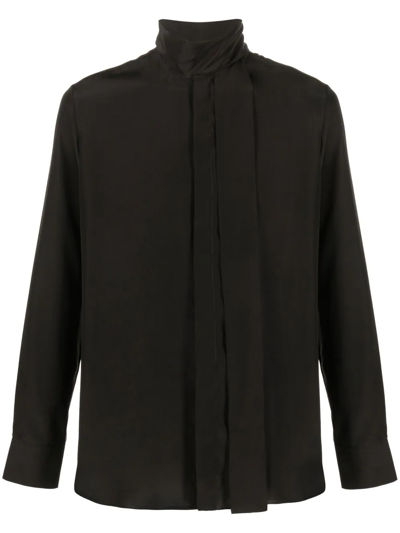 Shop Valentino Pussy Bow-collar Silk Shirt In Black