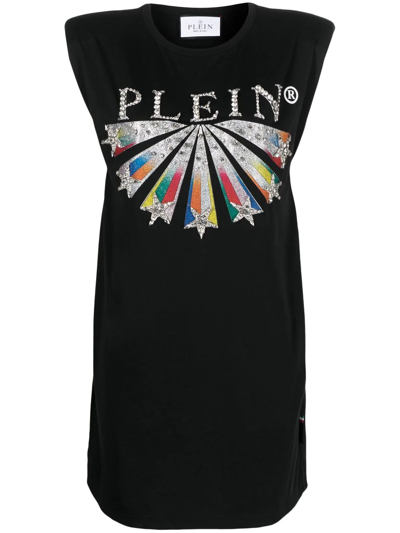 Shop Philipp Plein Embellished Logo-print T-shirt Dress In Black